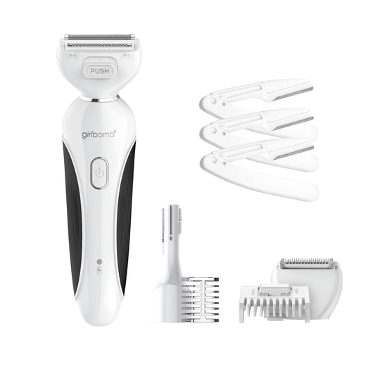 Conair Girlbomb All-in-One Shave & Trim System - Gentle Hair Removal Foil Shaver & Dual-Blade Trimmer | Rechargeable, White