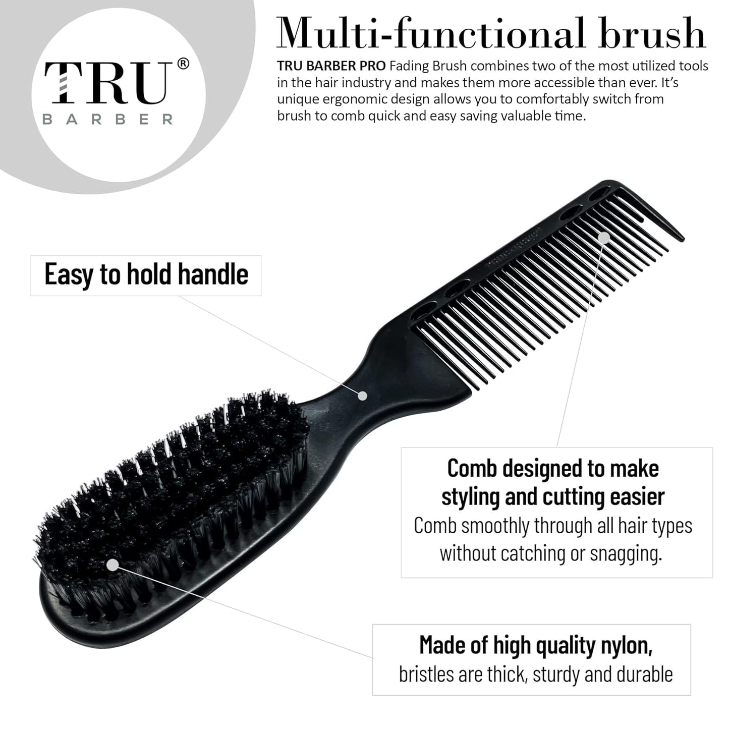 TRU BARBER Pro Fading Brush Set - 2PCS Barber Fade & Cleaning Brushes for Clippers and Beard Styling