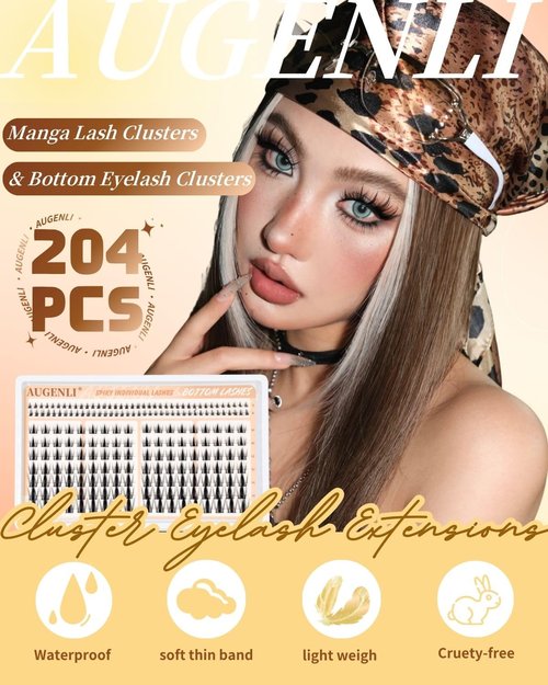 Cutey Manga Lash Clusters - Wispy Individual Lash Extensions, 126pcs Natural C Curl, DIY Anime Lashes (10-16mm)
