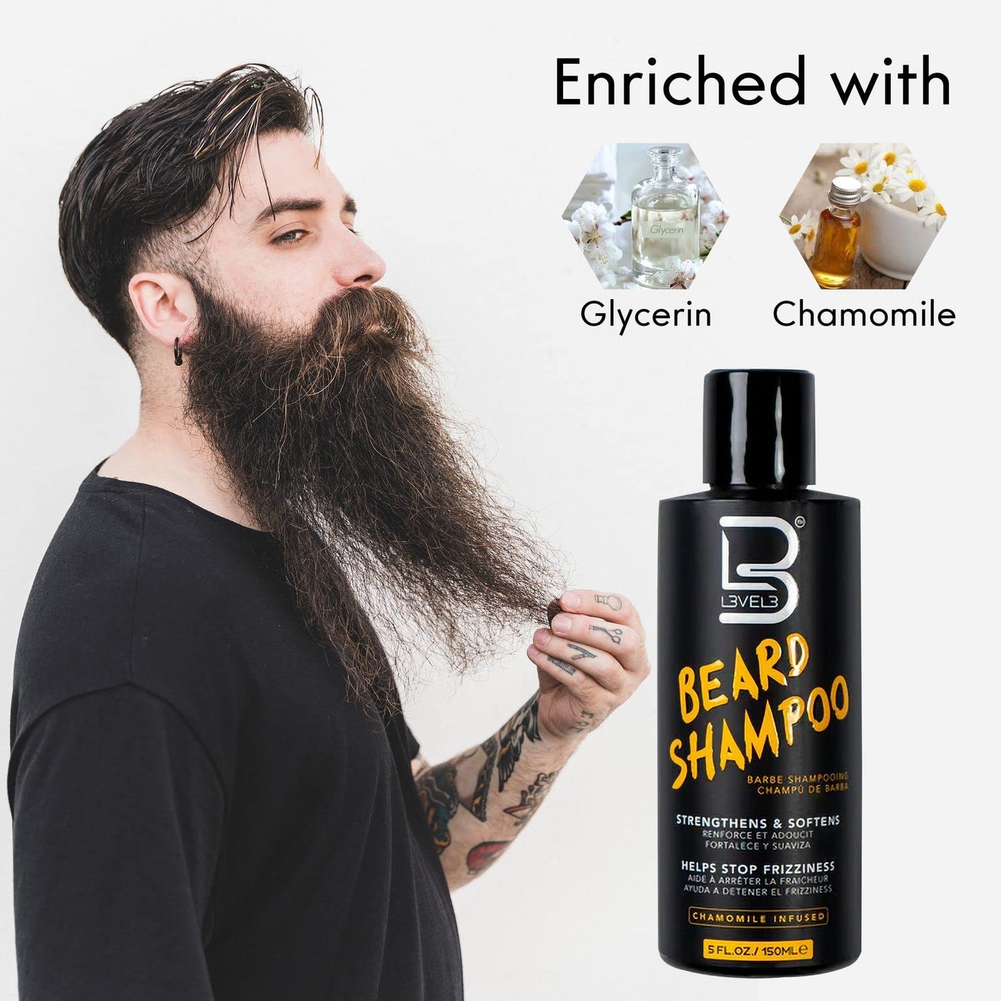 L3 Level 3 Beard Shampoo - Cleanse and Nourish your Facial Hair - Softens and Tames Frizzy Beards