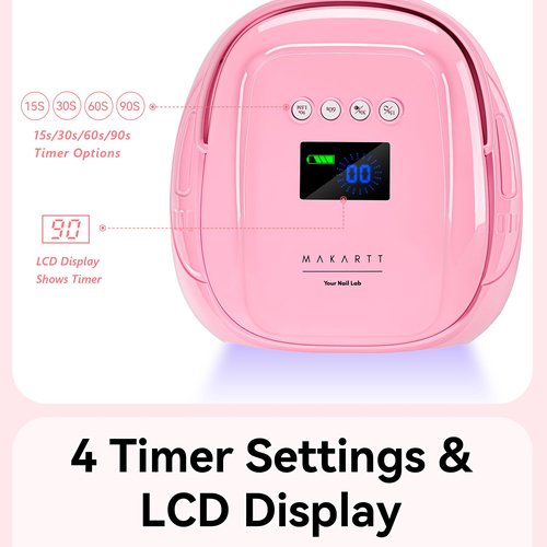 Makartt UV Nail Lamp – 30W Fast Curing UV Light with Handle Rechargeable Cordless Nail Dryer for Gel Nail Polish with 45 Beads Dual Lights 4 Timers LCD Smart Sensor for Nail Art Design(Pink)