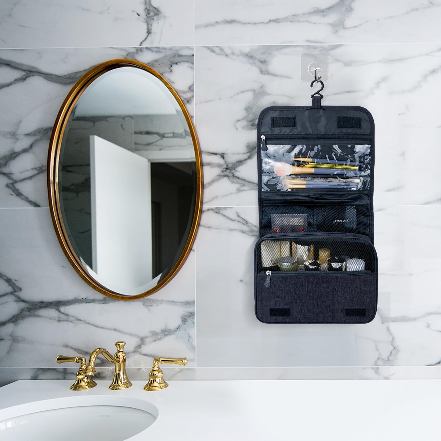 Lcsmaokin Large Capacity Toiletry Bag Travel Bag with Hanging Hook for Men and Women Waterproof Travel Cosmetic Bag Bathroom Bag,with TSA Approved Zippers Clear Travel Makeup Bag Carry-on