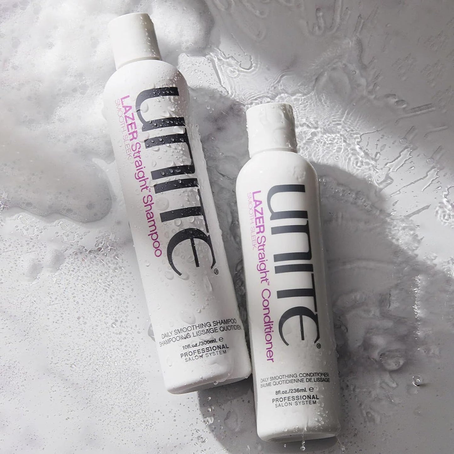 UNITE Hair LAZER Straight Shampoo & Conditioner - Smooths, Softens & Controls Frizz - 10 Fl Oz & 8 Fl Oz