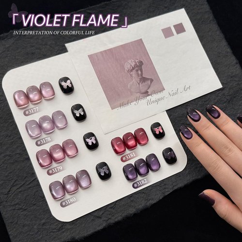 GAOY Purple Cat Eye Gel Polish Set, 6 Cosmic Violet Shades with Magnetic Glitter Effec, Galactic Glitter Gel for Mystic Nail Art