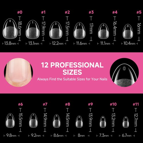 UNA GELLA Extra Short Almond Nail Tips, 312pcs XS Short Almond Gel Nail Tips Pre-Shaped Half Matte Full Cover No Need File Soft Gel Clear Fake Nails for Nails Extension Home DIY Salon 12 Sizes