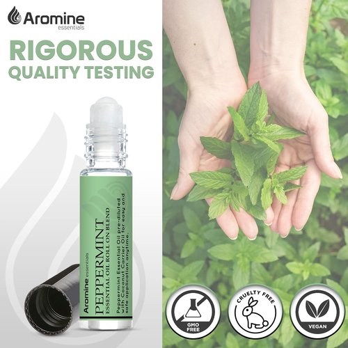 Peppermint Essential Oil Roll-On | Premium Therapeutic Grade Aromatherapy | Pre-Diluted 10ml (Pack of 2)