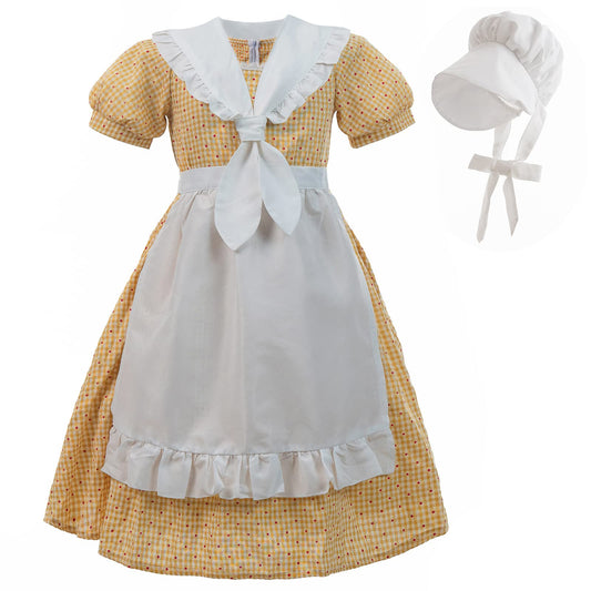 NSPSTT Pioneer Girl Prairie Dress Colonial Dress Girls Costume Yellow, S