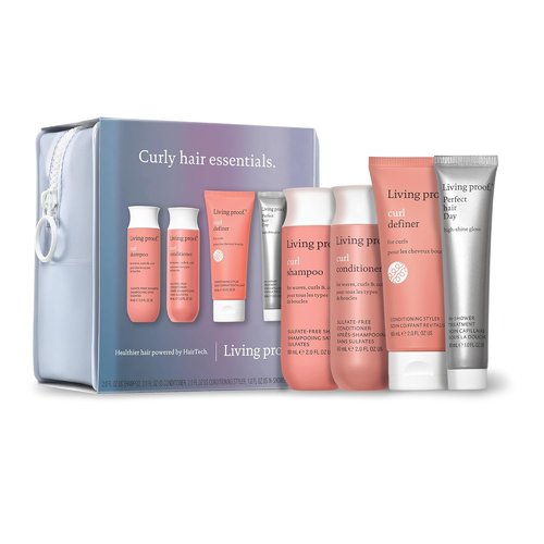 Living Proof Curly Hair Essentials Kit - Travel Size Curl Shampoo, Conditioner & Definer | Perfect Hair Day Gloss Treatment ($66 Value)