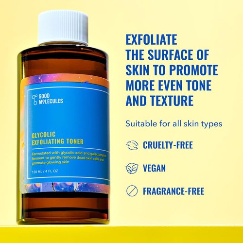 Good Molecules Glycolic Exfoliating Toner - Daily Facial Toner with Hyaluronic Acid for Glowing Skin
