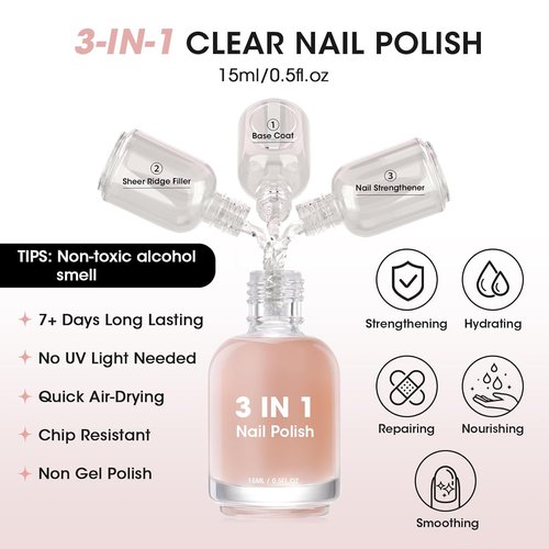 GELLEN Clear Nail Polish Base Coat - Ridge Filling Sheer Nude Tint for Smooth, Strengthened Nails | Nourishing Formula with Shea Butter & Vitamin E