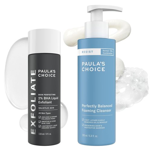 Paula's Choice 2% BHA Liquid Exfoliant - Salicylic Acid Facial Exfoliator for Pores | RESIST Foaming Cleanser with Hyaluronic Acid