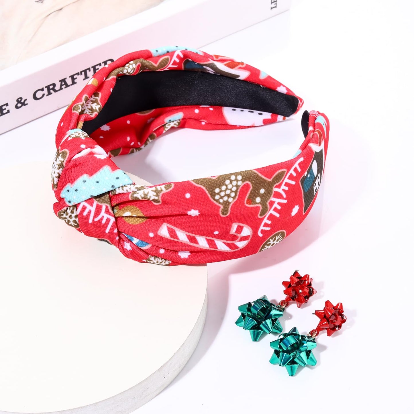 YAHPERN Christmas Headband for Women Christmas Accessories Christmas Tree Snowflake Knotted Headband Xmas Reindeer Candy Cane Headband Festive Holiday Hair Accessory Outfit Gifts (Xmas Bow)