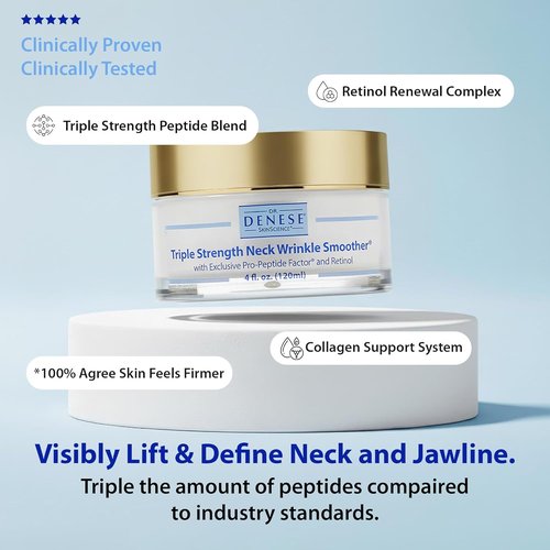 Dr. Denese Triple Strength Neck Wrinkle Smoother 4 oz | Firming Cream with Peptides & Retinol for Hydration