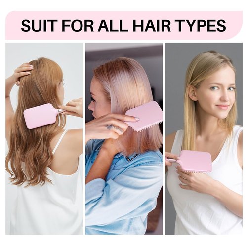 RHOS Paddle Brush - Detangler for Thick, Curly, Long Hair | Nylon Bristles Cushion Brush - Pink