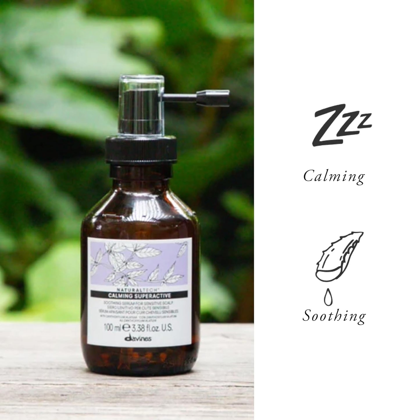 Davines Naturaltech Calming Superactive Leave-In Serum - Soothes Sensitive Scalp with Blueberry Phytoceuticals, 3.38 Fl Oz
