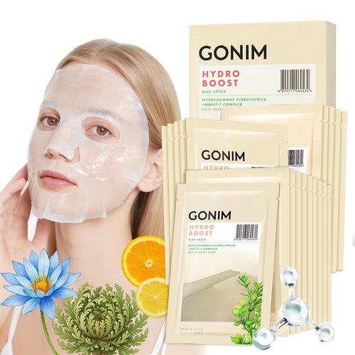 GONIM Korean Face Mask - Hydrating Sheet Masks with Hyaluronic Acid & Collagen | 20 Moisturizing Masks
