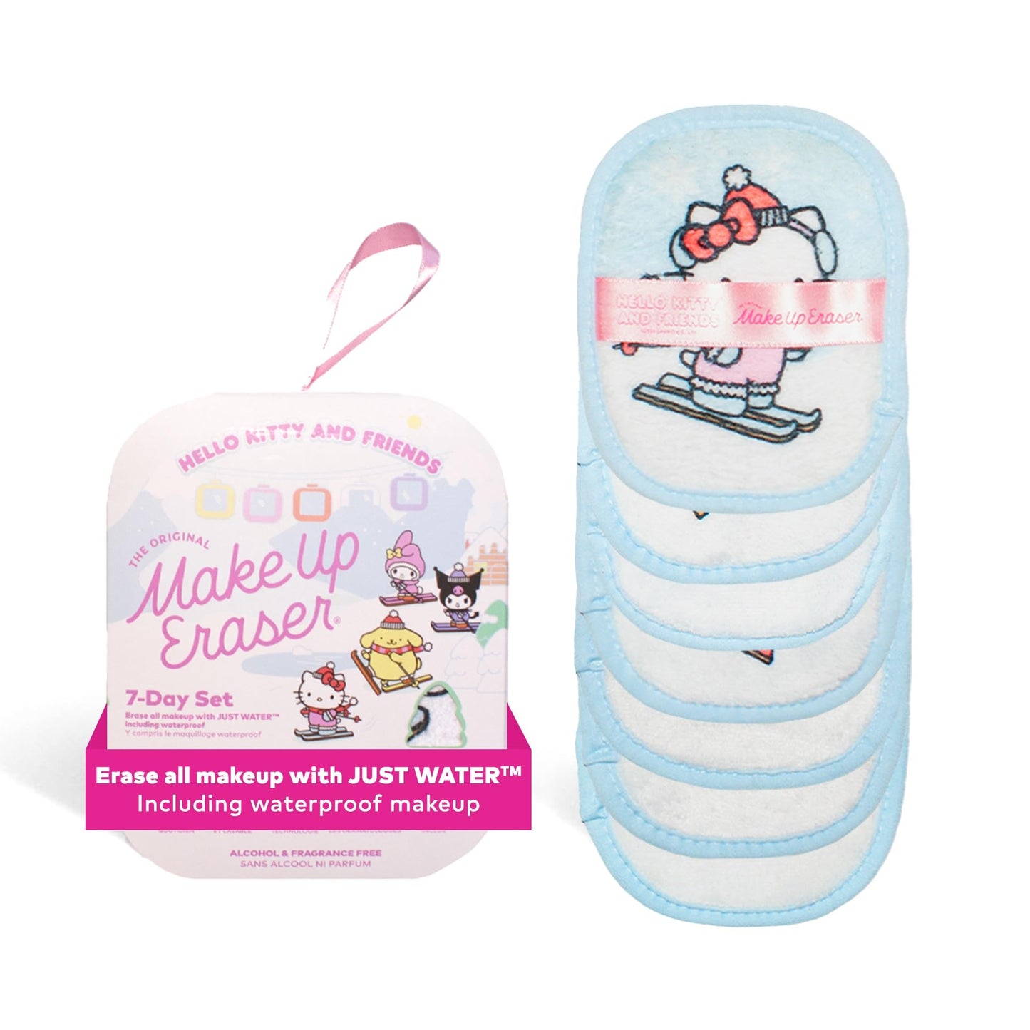 The Original MakeUp Eraser, 7-Day Set, Erase All Makeup With Just Water, Including Waterproof Mascara, Eyeliner, Foundation, Lipstick, Sunscreen, and More! Hello Kitty Skiing, 7ct.