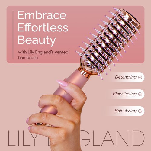 Lily England Vented Hair Brush - Easy Detangling for Fine, Thick, Curly Hair | Non-Slip Gel Handle, Rose Gold