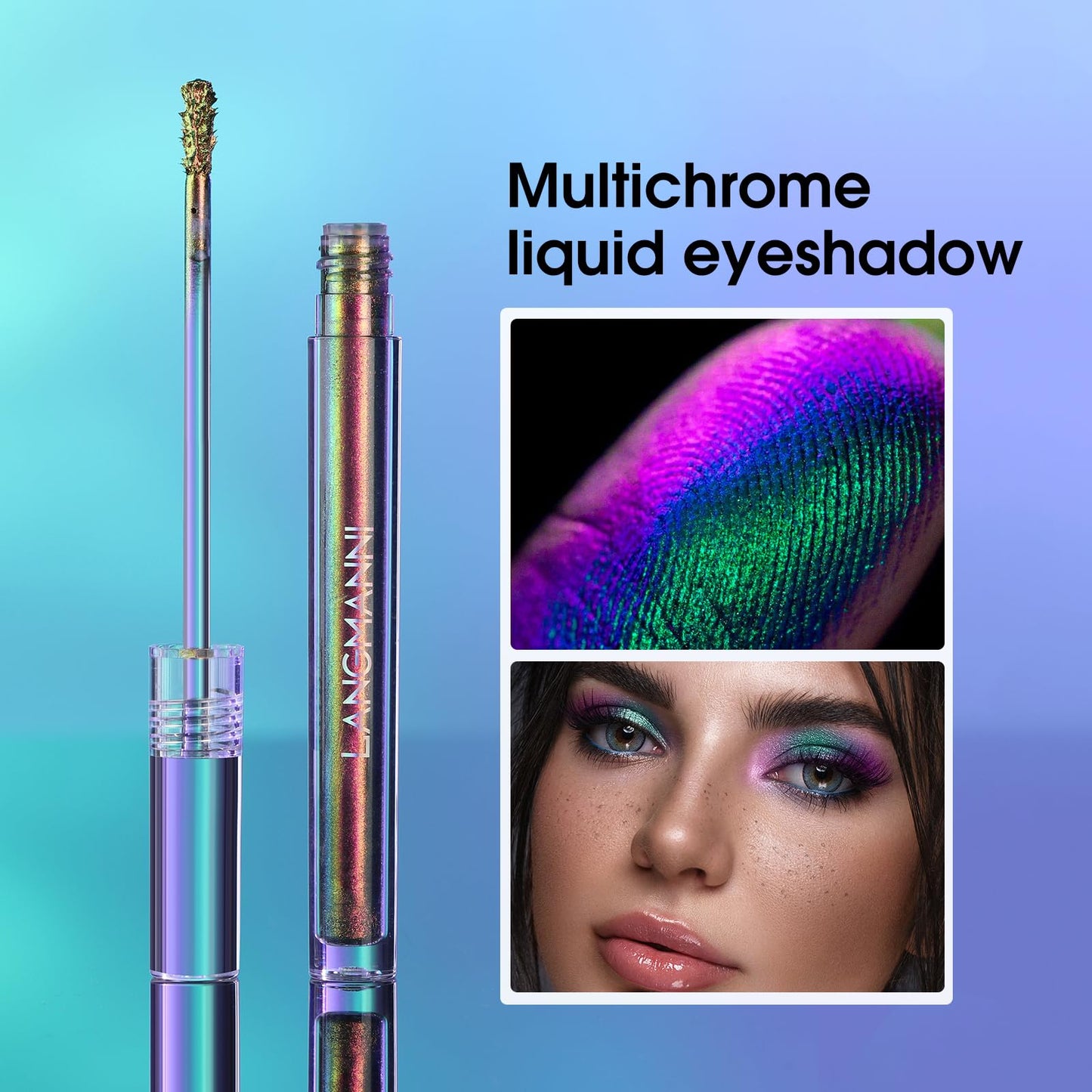 Jolilab Metallic Liquid Chameleon Eyeshadow, Multi-Dimensional Eye Looks, Long-lasting Holographic Glitter Multichrome Eyeshadows Makeup (#Peacock+#GX013)