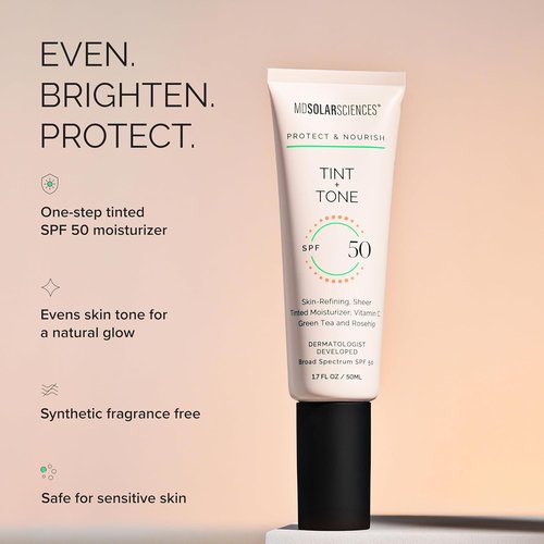 MDSolarSciences Sheer Tinted Moisturizer SPF 50 - Evens Skin Tone & Hydrates | Ceramides & Antioxidants (1.7 Fl Oz)