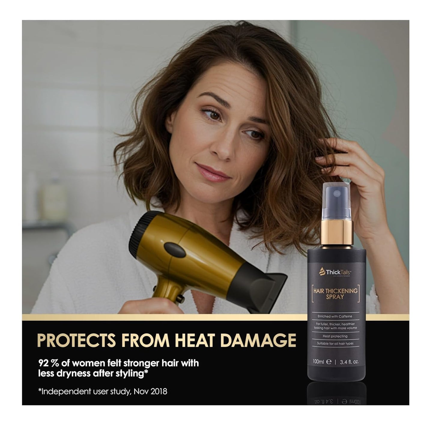ThickTails Hair Thickening Spray - Instant Volume & Fuller Hair for Fine or Thinning Hair | 3.4 fl oz