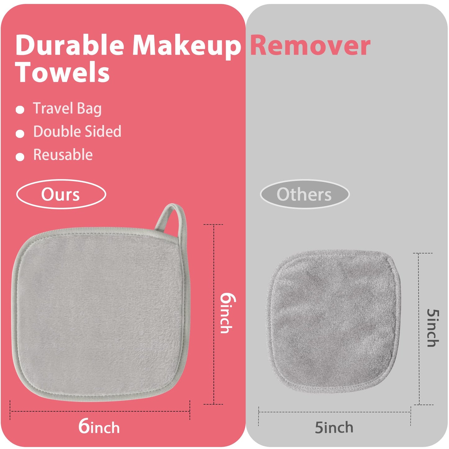 Natwag Makeup Remover Cloth, 6" x 6" Make Up Towels Reusable Face Cloth for Washing Face, 12 Pack Makeup Remover Pads Microfiber Face Washcloth with Mesh Bag, Light Grey