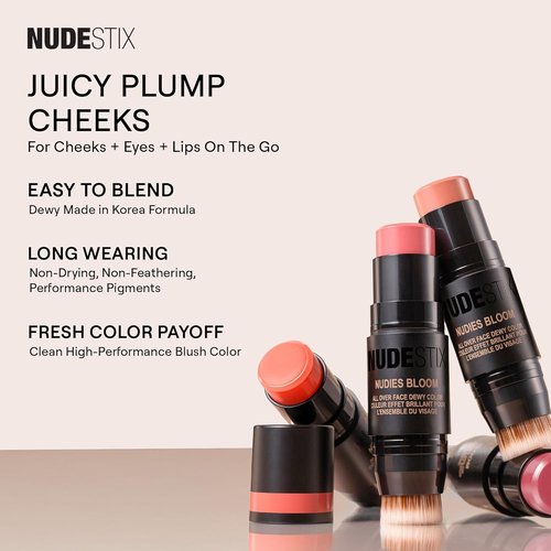 Nudestix Nudies Bloom All Over Dewy Color - 3-in-1 Cream Blush Stick for Cheeks, Eyes & Lips | Sheer Glossy Finish, Vegan & Long-Wear