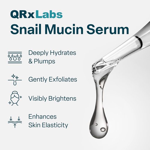 QRxLabs Snail Mucin Serum - Hydrating, Plumping & Brightening with Collagen - 2 oz for Radiant Skin