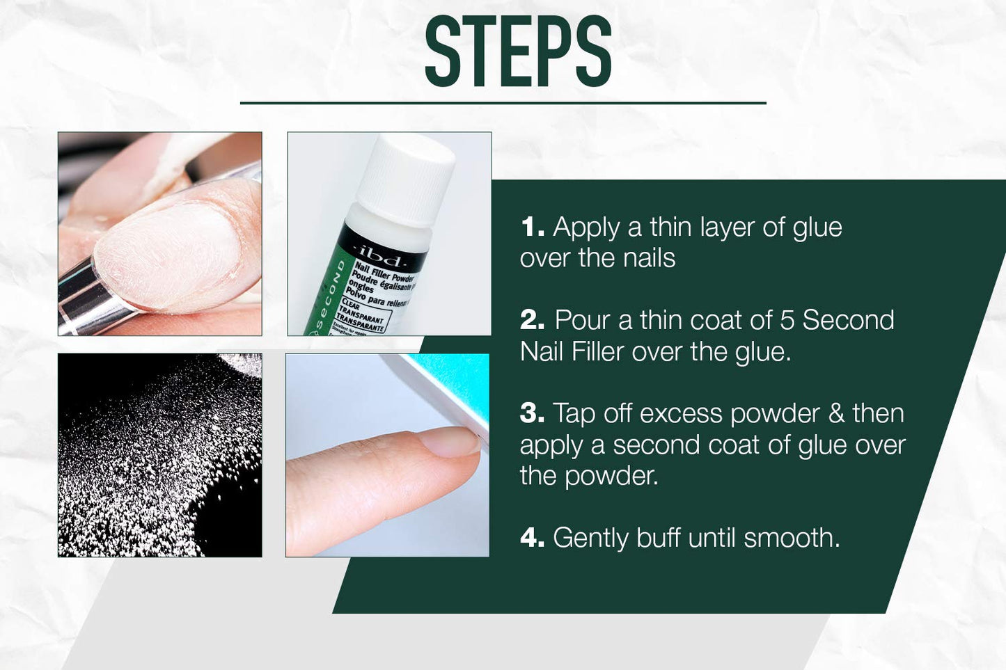 IBD 5 Second Nail Filler Powder For Cracked, Split, Damaged Nails 4 g, 3 count