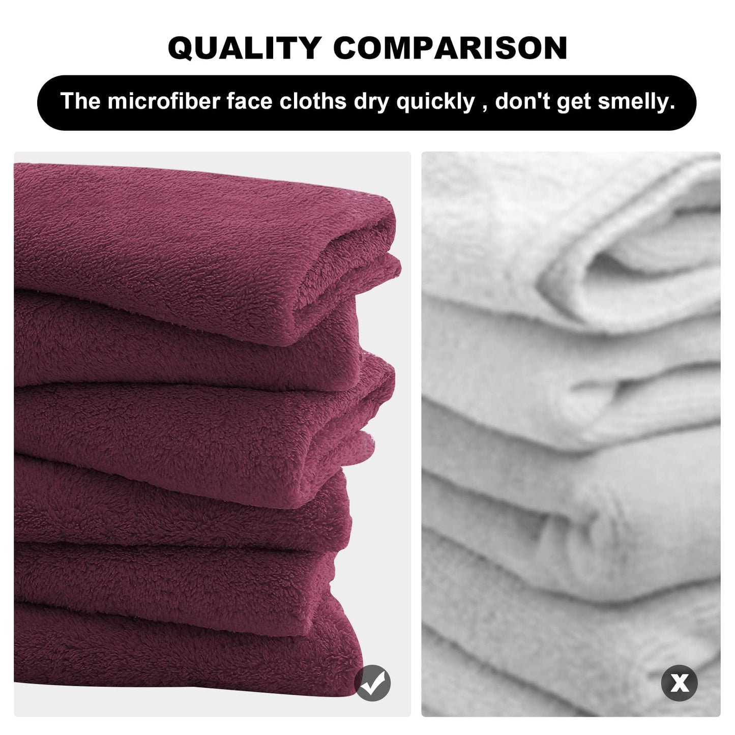 MOONQUEEN Microfiber Facial Cloths Fast Drying Washcloth 12 Pack - Premium Soft Makeup Remover Cloths - Burgundy
