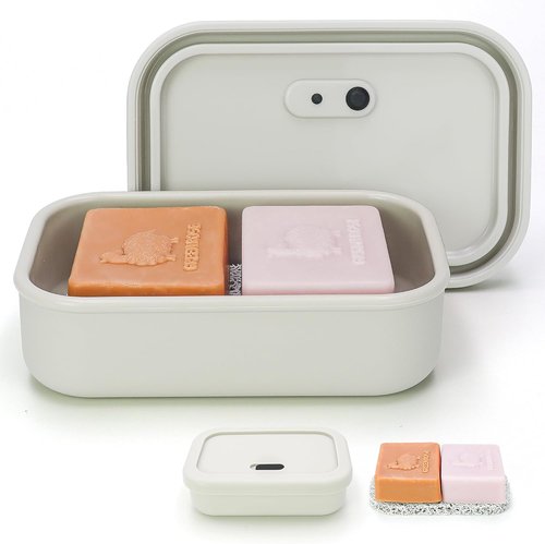 AIDIMMING Travel Soap Case - Enhanced Leak Proof Shatterproof Silicone Holder for Shampoo & Conditioner Bars - Offwhite