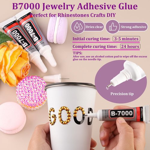 Resin Jelly Rhinestones for Crafting with B7000 Jewelry Glue, 1 Box Gold Flatback Crystal with 3Pcs 10ml Glue, Bedazzling Non Hotfix Gems for DIY Tumblers Clothing Shoes Manicure