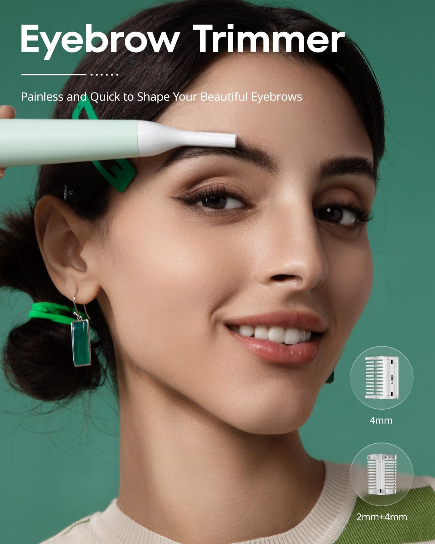 VG VOGCREST Nose Hair Trimmer for Women: Rechargeable 2 in 1 Ear Eyebrow Trimmer (Green)