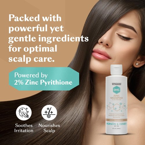 DHS Zinc Shampoo - Dandruff Relief for Flaky & Dry Scalp with 2% Zinc Pyrithione | 8 oz
