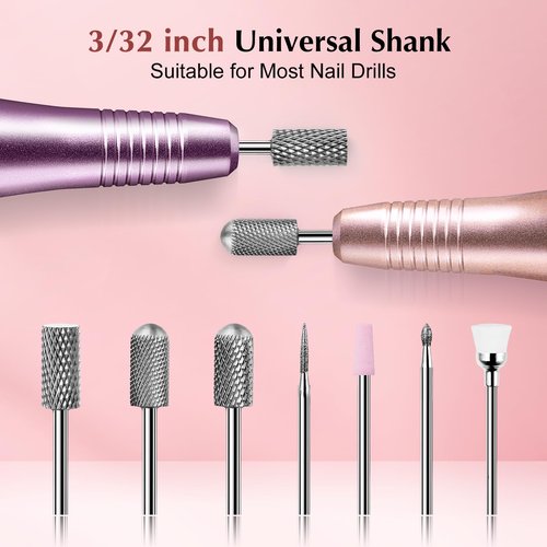 COSLUS Electric Nail Drill File Professional: for Acrylic Gel Dip Powder Nails Portable Nail Drill Machine Kit and ail Drill Bits Set 7pcs: 3/32 Inch Shank Electric Nail File Machine Bits