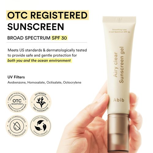 Abib Airy Clear Sunscreen Gel SPF 30 - Lightweight, No White Cast Formula | 1.01 fl. oz / 30 g