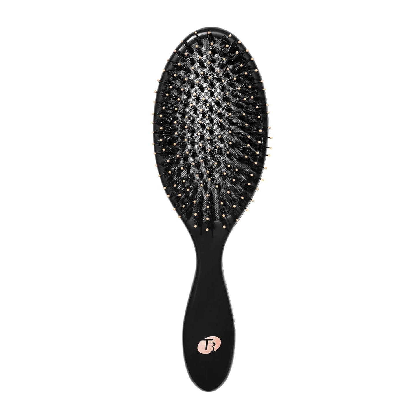 T3 Polish & Shine Oval Hairbrush - Premium Vegan Boar & Nylon Bristles for Smoothing & Detangling