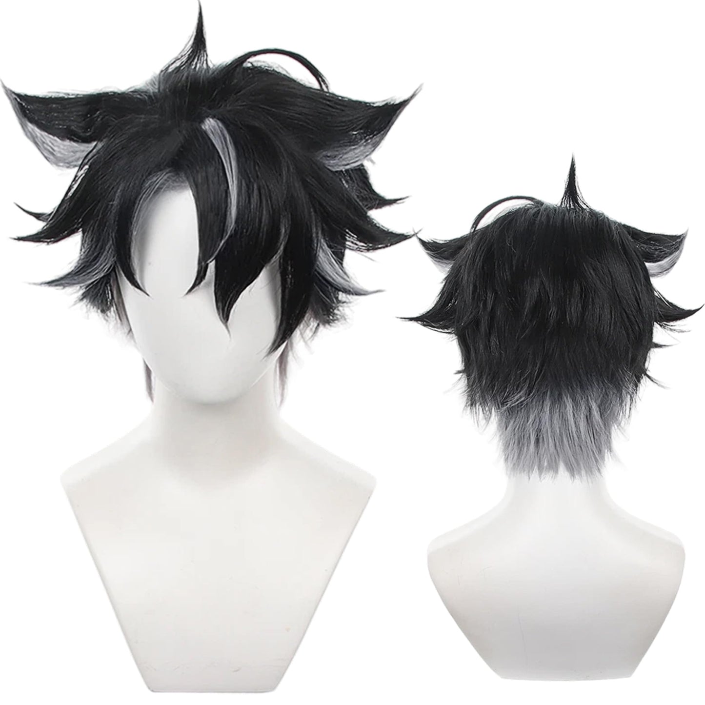 Wriothesley Wig Genshin Impact Fontaine Wrigley Cosplay Wig Black and Gray Short hair with Wig Cap for Man Comic Con, Anime Show, Halloween