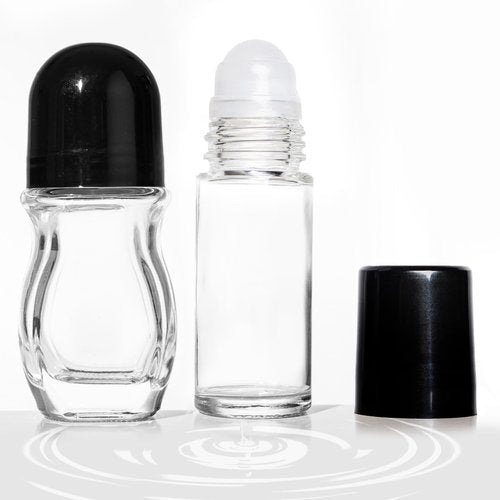 2 PCS Empty Glass Roller Bottles Plastic Roller Ball,Deodorant Roll On Bottles for Essential Oils, Perfume, Cosmetics （30ml ） (1Round 1Oval)