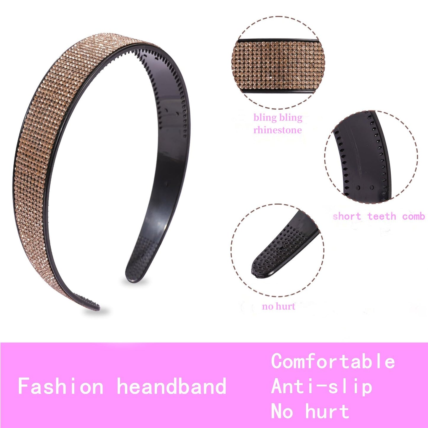 Cutewing 4PCS Solid Rhinestone Headbands for Women Girls Fashion Sparkly Headband with Teeth Glitter Hairbands Non Slip Hair Hoop Bling Decorative Hair Accessories for Ladies