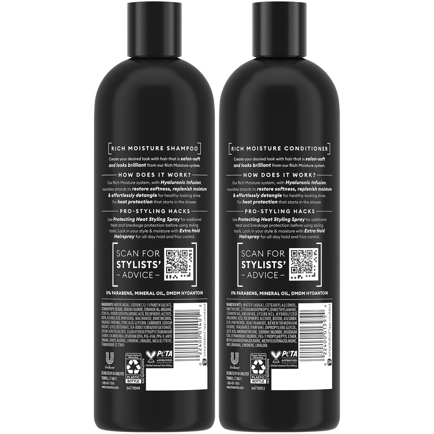 TRESemmé Rich Moisture Shampoo & Conditioner Set - Hydrating Hair Care with Hyaluronic Acid | 16.5 Oz Each