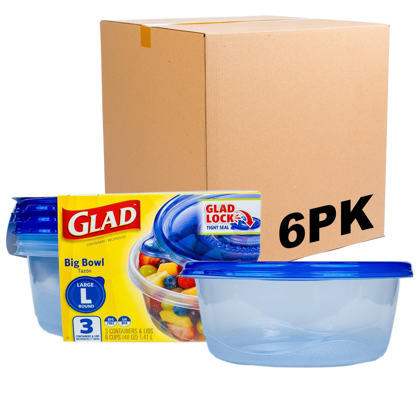 Glad GladWare To Go Snack Food Storage Containers - Medium Round - Meal Container Holds up to 24 Ounces of Food - Lock Tight Seal, 4 Count