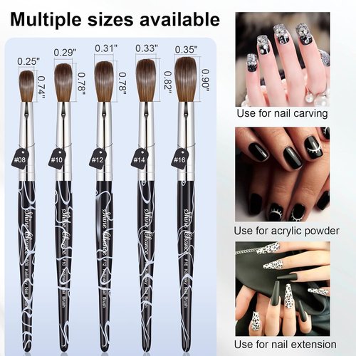 Kolinsky Nail Art Brush - Size 10 Oval Brush for Professional Manicure & DIY Home Salon - Black