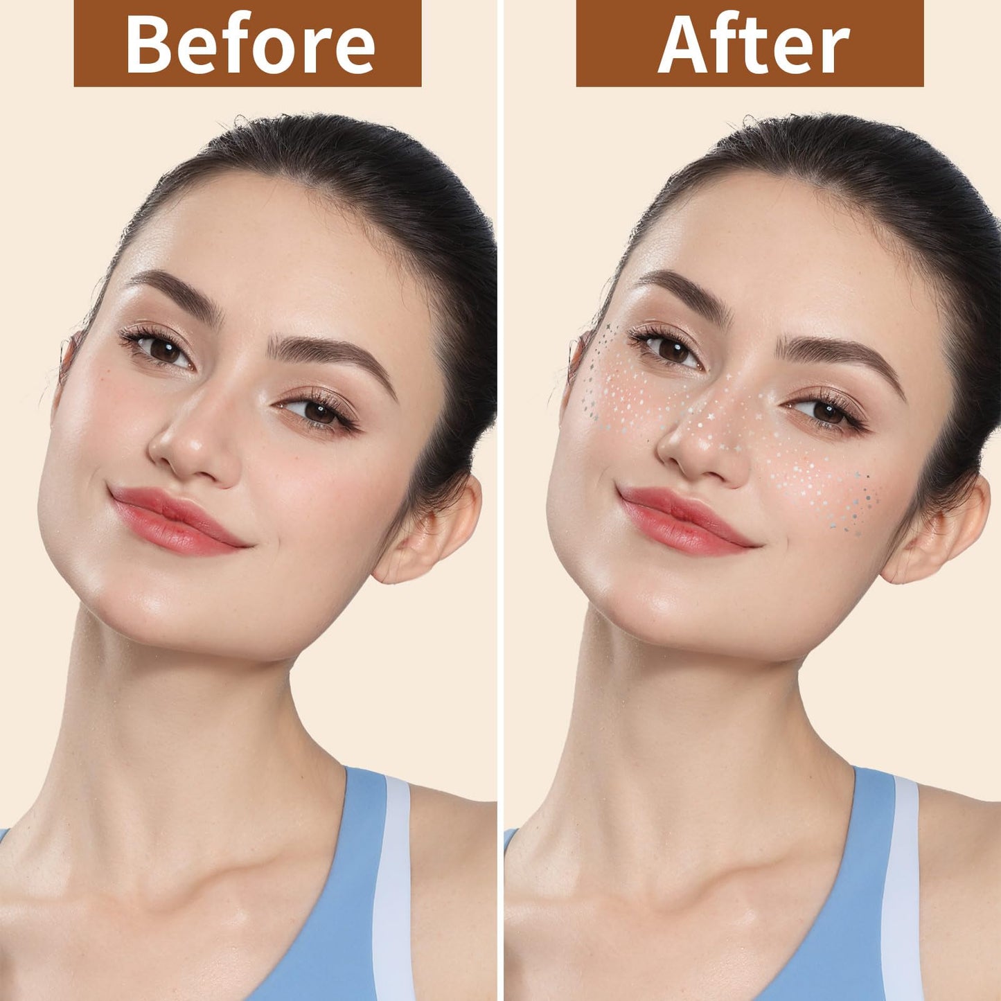 FANDAMEI Glitter Freckles, 6PCS Glitter Freckles Silver, Face Glitter Makeup Speckles. Glitter Face Speckles, Makeup Patches, Face Glitter Speckles for Women, 6PCS (Silver)