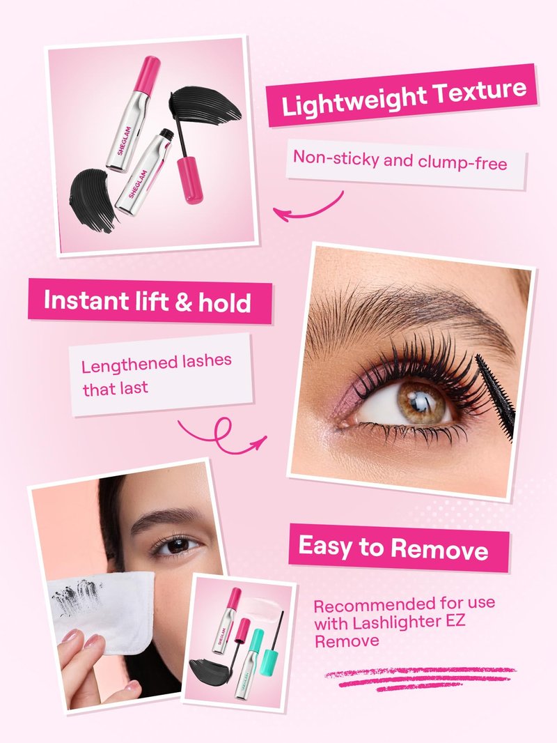 SHEGLAM Lashlighter Up & Out Mascara Volumizing and Lengthening Waterproof Long-lasting Condition Lashes Mascara-Black