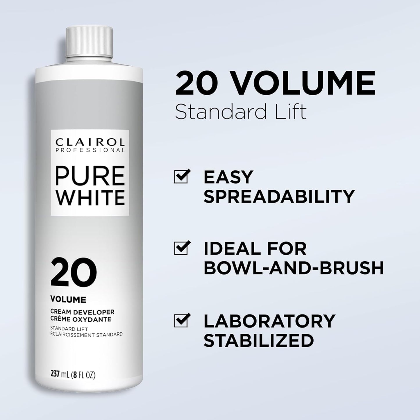 Clairol Professional Pure White 20 Volume Hair Developer - Ideal for Lightening & Gray Coverage