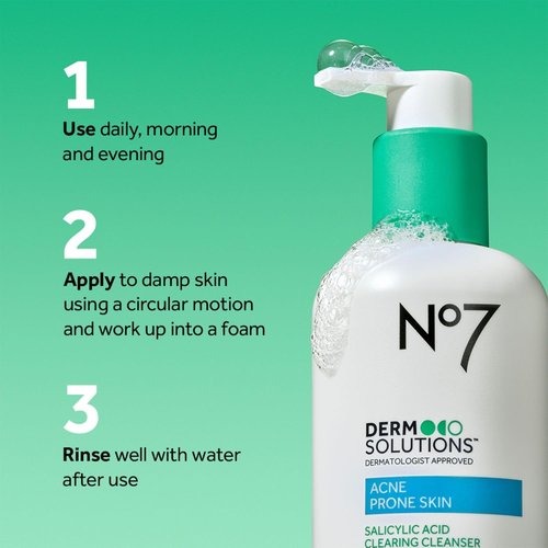 No7 Derm Solutions Salicylic Acid Facial Cleanser - Exfoliating Face Wash with 2% Salicylic Acid | 6.7 fl oz for Acne-Prone Skin
