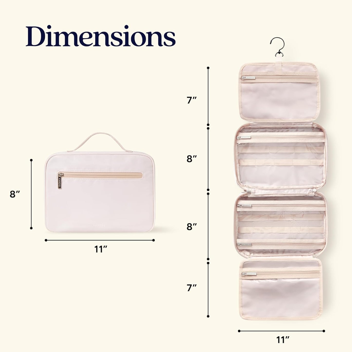 VANDEL Waterproof Hanging Toiletry Bag - TSA-Approved Makeup Organizer for Travel | Neutral Checker Design