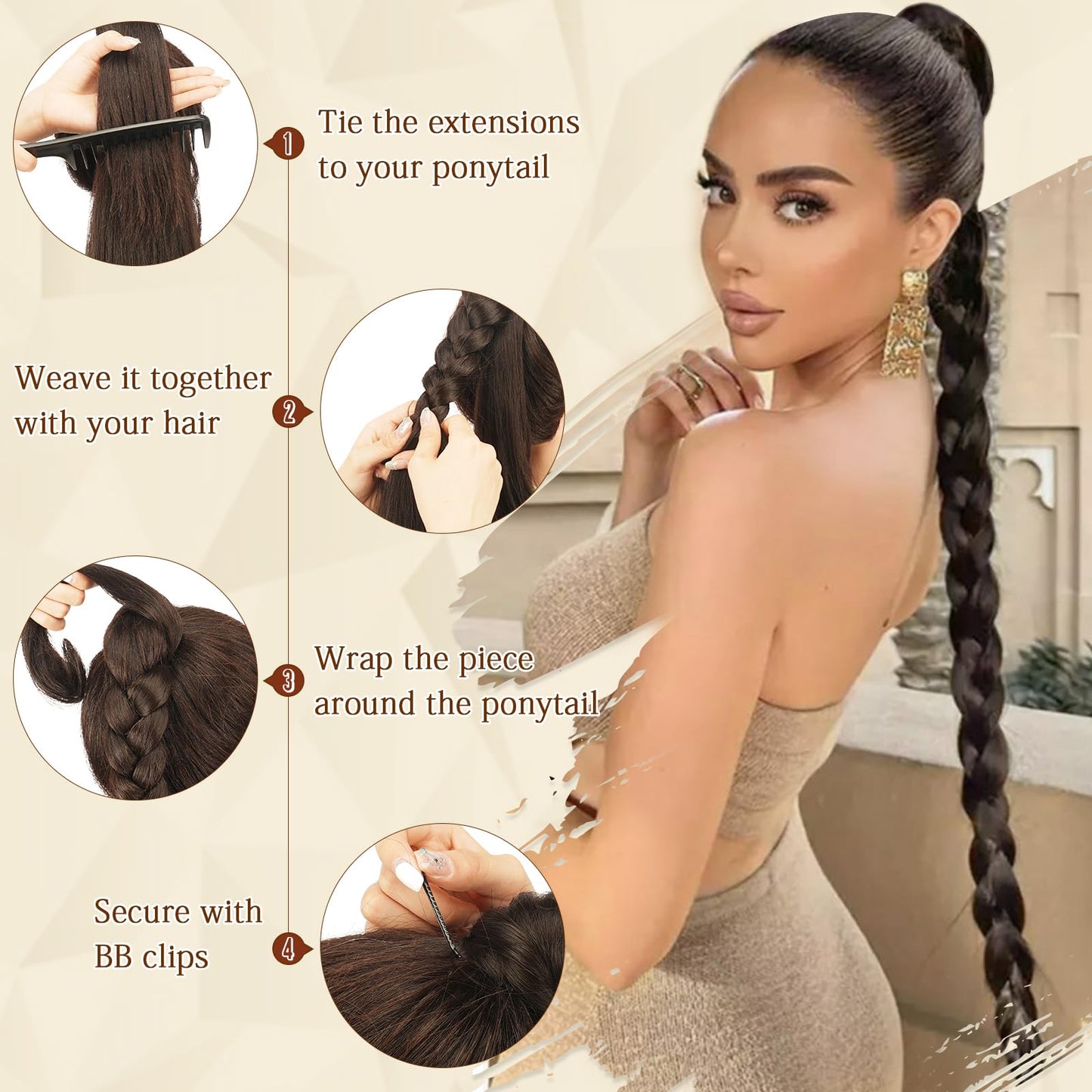 SOFEIYAN Long Braid Ponytail Extension with Hair Tie Straight Sleek Wrap Around Hair Extensions Braid Pony Tail Fluffy Natural Soft Synthetic Hairpieces for Women Daily Wear, 26 inch-Black