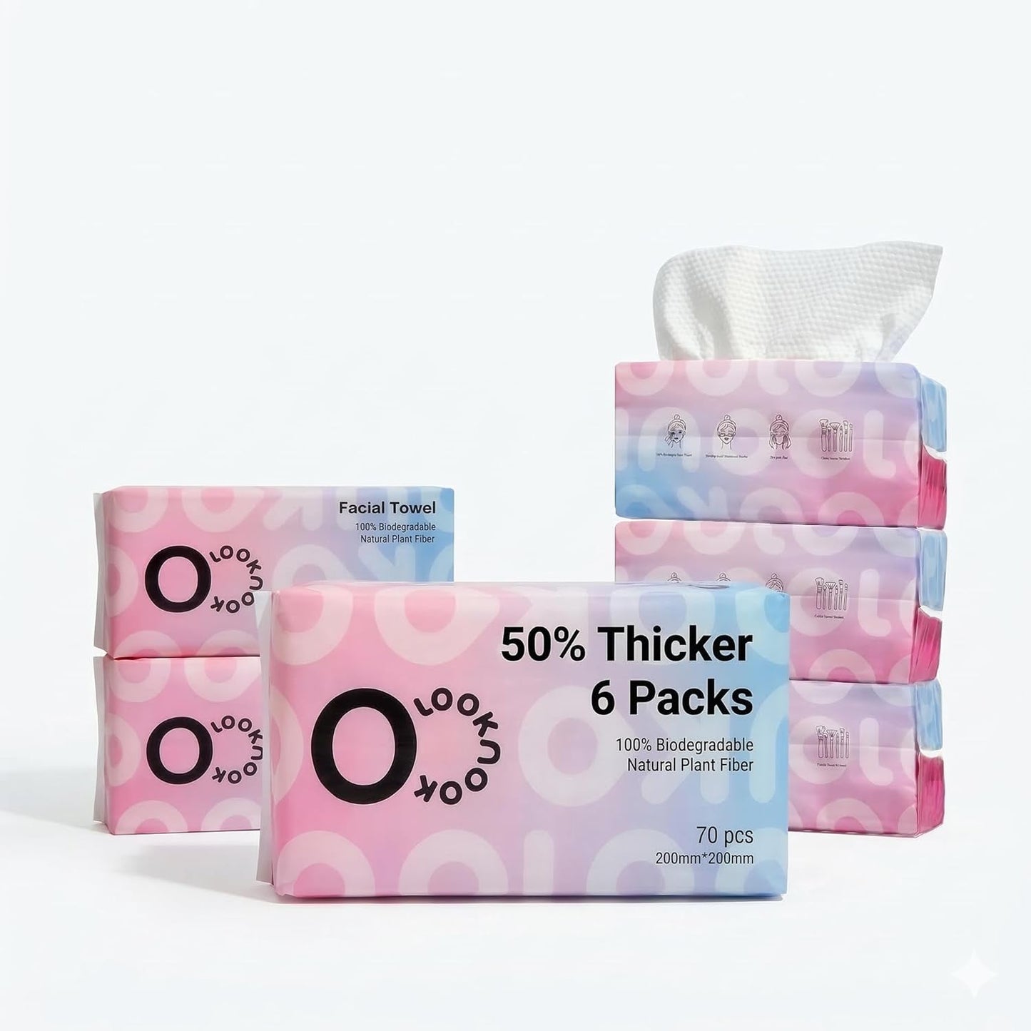 Skiennix Disposable Face Towels - 50% Thicker, Soft for Sensitive Skin | 70 Count, 6 Pack